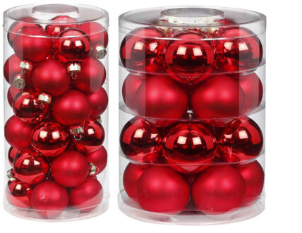 50x stuks glazen kerstballen rood mix 4 en 6 cm glans en mat - Kerstbal