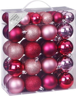 50x stuks kunststof kerstballen fuchsia roze en lichtroze 4 en 6 cm mat/glans