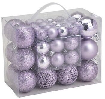 50x stuks kunststof kerstballen lila paars 3, 4 en 6 cm - Kerstbal