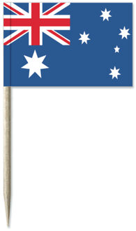 50x Vlaggetjes prikkers Australie 8 cm hout/papier - Cocktailprikkers