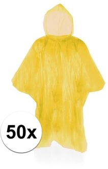 50x Voordelige noodponcho geel - Regenponcho's