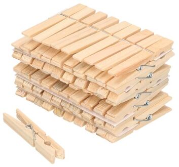 50x Wasgoedknijpers naturel van hout - Knijpers Bruin
