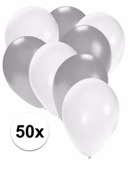 50x witte en zilveren ballonnen - Ballonnen Multikleur