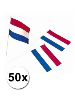 50x zwaaivlaggetjes/handvlaggetjes Holland 39 cm in bundel - Nederlandse feestartikelen en versiering