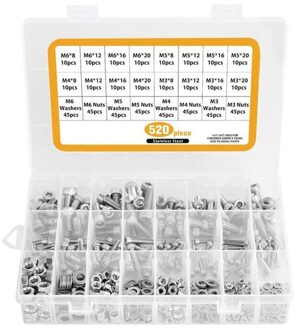 520Pcs Assortiment Bouten Moeren Washer Hex Socket Schroeven Set Met Opbergdoos Draagbare Fasteners Hardware Home Hoofd Cap