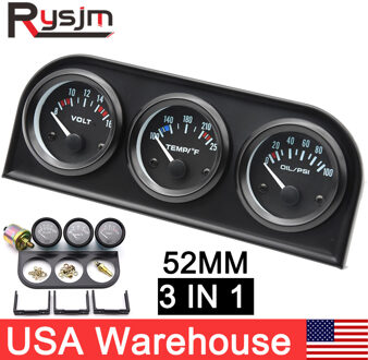 52Mm 12V Triple Gauge Kit Water Temp Gauge Oliedruk Voltmeter Temperatuur Met Water Temperatuur Sensor 10Mm 3in1 Volt Meter