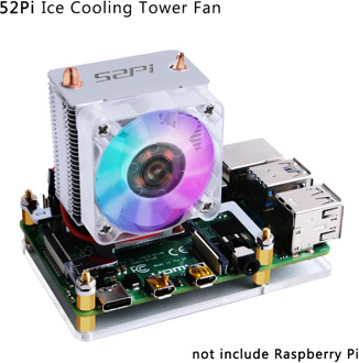 52Pi Ice Tower Cooling Fan for Raspberry Pi 4 Copper Tube with RGB Fan + Acrylic Plate Case for Raspberry Pi 4 Model B