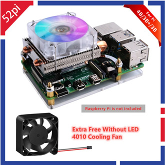 52Pi Low-Profile Ice Tower Cooling Fan Metal Case 7 Colors RGB Changing LED Light with Bracket for Raspberry Pi 4 B / 3B+ / 3B
