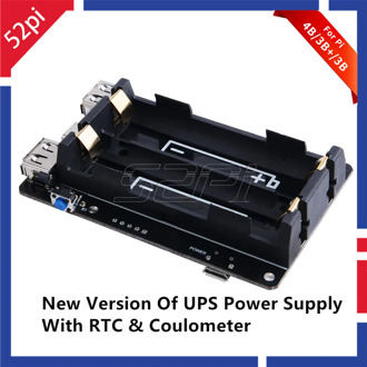 52Pi Original 18650 UPS With RTC & Coulometer Pro Power Supply Device Extended Two USB Port for Raspberry Pi 4 B / 3B+/ 3B