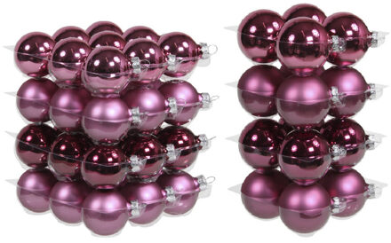 52x stuks glazen kerstballen cherry roze (heather) 6 en 8 cm mat/glans