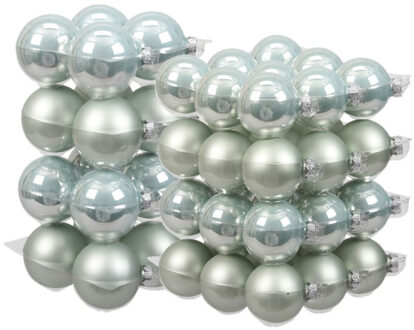 52x stuks glazen kerstballen mintgroen (oyster grey) 6 en 8 cm mat/glans - Kerstbal