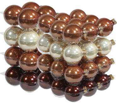 52x stuks glazen kerstballen natuurtinten (opal natural) 6 en 8 cm glans - Kerstbal Bruin