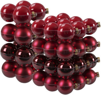 52x stuks glazen kerstballen rood/donkerrood 6 en 8 cm mat/glans - Kerstbal