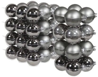 52x stuks glazen kerstballen titanium grijs 6 en 8 cm mat/glans