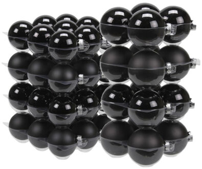 52x stuks glazen kerstballen zwart 6 en 8 cm mat/glans