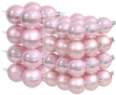 52x stuks roze glazen kerstballen 6 en 8 cm mat/glans - Kerstbal