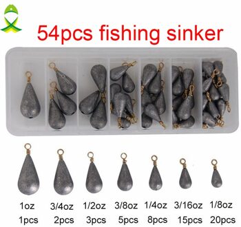 54pcs Lead Vissen Sinker Met Ring Karpervissen Water Shaped Gewichten Bass Casting Sinkers Set Met Doos