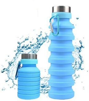 550 Ml Draagbare Siliconen Waterfles Intrekbare Vouwen Koffie Fles E Outdoor Reizen Tool Inklapbare Sport Flessen blauw