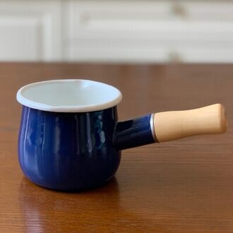 550Ml Emaille Melk Pan Enkele Houten Handvat Steelpan Boter Koffie Verwarming Pan Keuken Dubbele Giet Nozzle Koken Pot Blauw