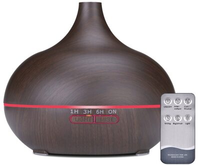 550Ml Olie Diffuser Ultrasone Afstandsbediening Houtnerf Elektrische Aromatherapie Luchtbevochtiger Met 7 Kleur Led Verlichting Office Home EU-donker