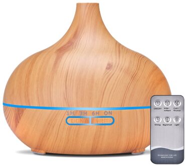 550Ml Olie Diffuser Ultrasone Afstandsbediening Houtnerf Elektrische Aromatherapie Luchtbevochtiger Met 7 Kleur Led Verlichting Office Home EU-licht