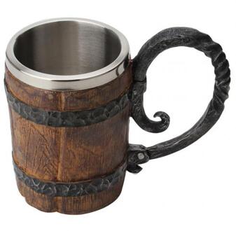 550Ml Simulatie Houten Vat Dubbele Laag Bier Mok Rvs Drinkbeker Koffie Drinkware Handgemaakte Whisky Glas