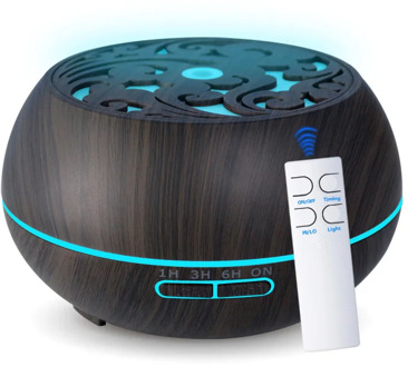 550ml Ultrasonic Air Humidifier with Blue Speaker Wood Grain Essential Oil Aroma Diffuser LED Light Remote Control