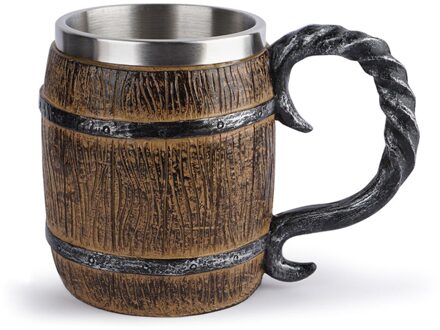 550Ml Viking Hout Stijl Bier Mok Als Simulatie Houten Vat Beer Cup Double Wall Mok Metalen Geïsoleerde houten Barre 02