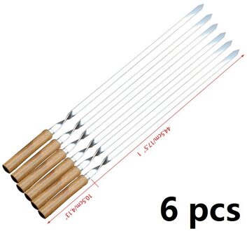 55Cm Bbq Spiesjes Lange Handvat Shish Kebab Barbecue Grill Stok Hout Bbq Vork Rvs Buiten Grill Naald 6/10Pcs 6stk