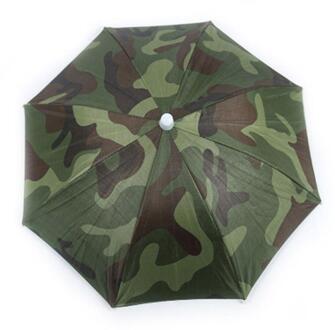 55Cm Unisex Elastische Verstelbare Hoed Paraplu Outdoor Regen & Zon Bescherming Dual Purpose Hoed Paraplu Camouflage Vissen Paraplu leger groen