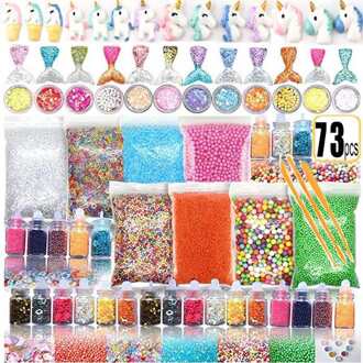 56/72/73 Pack Maken Kits Supplies Voor Slime Stuff Charm Vissenkom Kralen Glitter Parels DIY Handgemaakte Kleur schuim Bal Materiaal Set 73stk