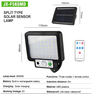 56 Led Solar Licht Menselijk Lichaam Sensor 72COB Solar Lamp IP65 Outdoor Licht Automatische Helderheid Tuin Straat Licht F56 met afgelegen