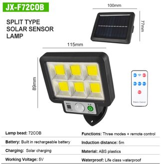 56 Led Solar Licht Menselijk Lichaam Sensor 72COB Solar Lamp IP65 Outdoor Licht Automatische Helderheid Tuin Straat Licht F72 met afgelegen