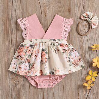 #56 Peuter Baby Meisjes V-hals Kleding Print Leuke Bloemen Romper Korte Rok Zomer Bloemen Kleding Одежда Для Девочек 90