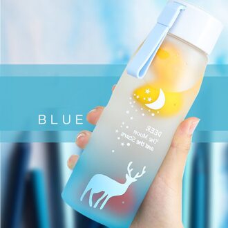 560Ml Cartoon Herten Water Flessen Voor Meisjes Lekvrije Draagbare Water Cup Outdoor Reizen Fiets Plastic Dier Drinkbeker blauw