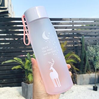 560Ml Water Fles Lekvrij Voor Meisje Fietsen Reizen Draagbare Water Flessen Plastic Animal Drinkbeker matte roze