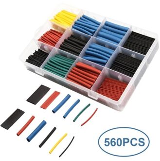 560pcs 2:1 H-eat Shrink Tubing Assortment Kit Electric Insulation W-rap Cable Sleeve with Storage Box Portable