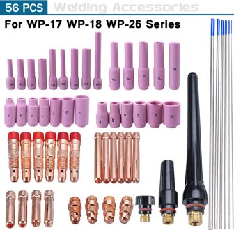 56Pcs Tig Lastoorts Kit Nozzle Collet Back Caps WL20 2% Lanthanated Lassen Tool Accessoires Voor Wp17 Wp18 wp26