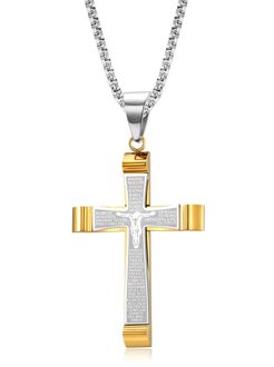 56X39Mm Mannelijke Mannen Jesus Cross Ketting Hangers Mode Christian Sieraden Box Chain Rvs Zwarte Goud Kleur goud / 55cm