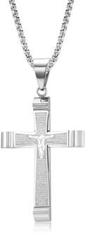 56X39Mm Mannelijke Mannen Jesus Cross Ketting Hangers Mode Christian Sieraden Box Chain Rvs Zwarte Goud Kleur zilver / 55cm