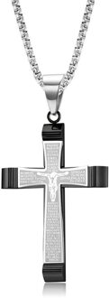 56X39Mm Mannelijke Mannen Jesus Cross Ketting Hangers Mode Christian Sieraden Box Chain Rvs Zwarte Goud Kleur zwart / 55cm