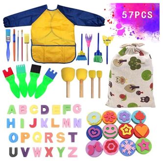 57 Stks/set Wasbare Spons Schilderij Borstels Met Doek Bag Kids Penseel Speelgoed