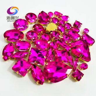 58 stks/pak Goud bodem Rose rood mix vorm top crystal glas naaien op stenen, super flash klauw strass diy/Kleding accessoires