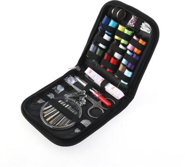 58 stks Reizen Naaien Kit Naalden Draad Schaar Set met Blauwe Rits Zak Thuis Reizen Kampeerders Emergency Premium (zwart)