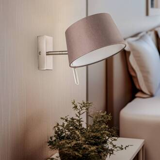 58131150 wandlamp met stoffen kap mat nikkel, bruin