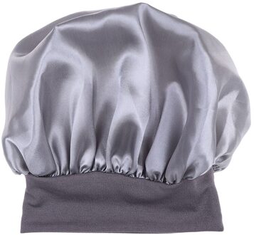 58cm Effen Kleur Lange Haarverzorging Vrouwen Satijn Motorkap Cap Night Slaap Hoed Zijde Hoofd Wrap Passen Douche Caps gebreide Cap zilver