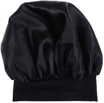 58Cm Effen Kleur Lange Haarverzorging Vrouwen Satijn Motorkap Cap Night Slaap Hoed Zijde Hoofd Wrap Passen Douche Caps gebreide Cap zwart