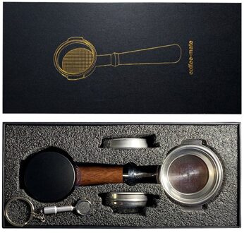 58Mm/51Mm Rvs Binaural Koffiezetapparaat Handvat Box Set Bodemloze Zeef Zeef Universele Hout Espresso tool.