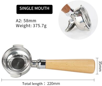 58Mm Bodemloze Filter Houder Rvs Koffie Binaural Machine Enkele Mond Cup Handvat Voor E61 Universele Koffie Accessoire A2 Beech Wood