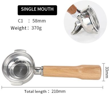 58Mm Bodemloze Filter Houder Rvs Koffie Binaural Machine Enkele Mond Cup Handvat Voor E61 Universele Koffie Accessoire C1 Beech Wood